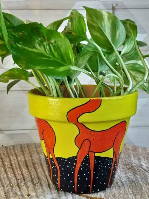 Long neck hand painted planter pot for up to 15cm pots