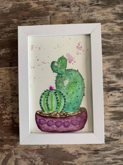 Original Hand Painted Watercolour in Frame 6"x4" - Succulent Strike