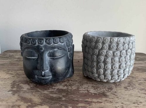 Buddha head planter for 8cm to 9cm pots in Black or Light Grey