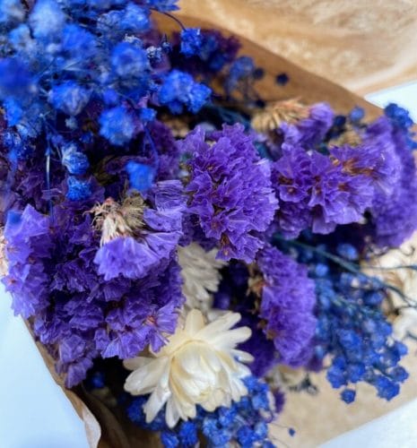 dried flowers rustic bouquet blue purple