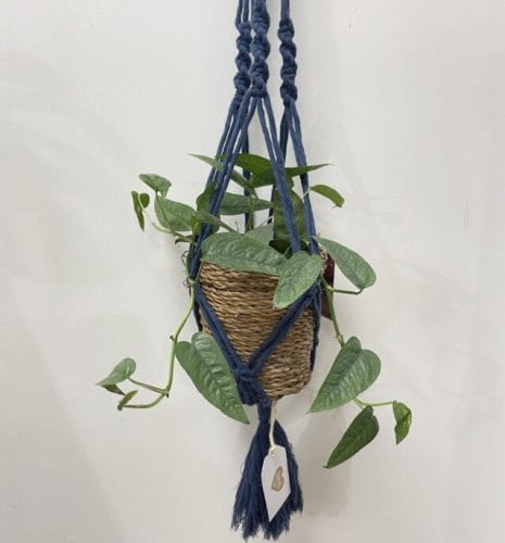 handmade chunky macrame plant hanger by oliwia dark blue