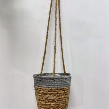 Grey Strip Rustic Hanging Basket For 14cm pot Macrame basket 2