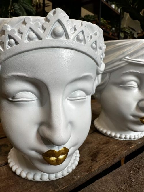 Queen Head Gold Lips White Planter Plant Accessories face 16