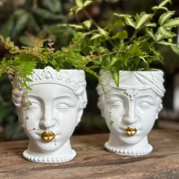 Queen Head Gold Lips White Planter Plant Accessories face 2
