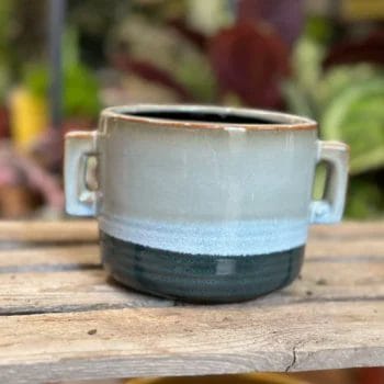Retro Glazed Blue Pot With Ears 11cm Planters bowl 2